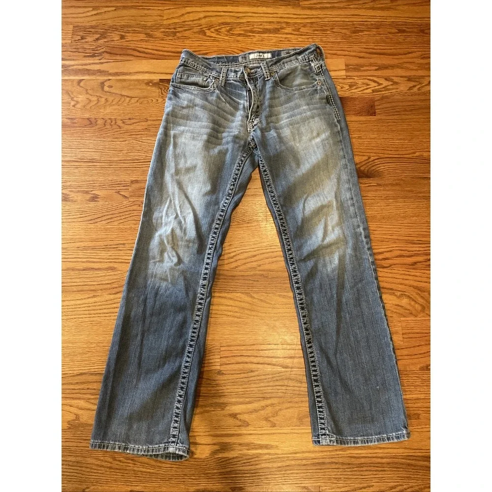 BKE Denim Men's Jake Jeans Blue‎ Faded Distressed Whiskers Size 30R (30x30)